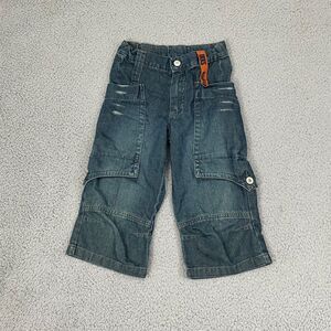 IKKS Cargo Jeans Youth 6 Blue Dark Wash Baggy Wide Leg Streetwear Y2K Denim